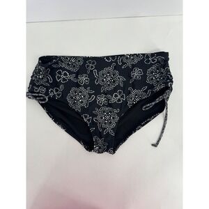 Ocean Avenue Swimwear Black White Dotted Floral Ruched Bikini Bottoms Women Sz L